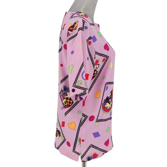 Laurel Escada Top Womens 4 US 34 EU Lavender Silk Geometric Blouse 90s Vintage - Picture 5 of 12